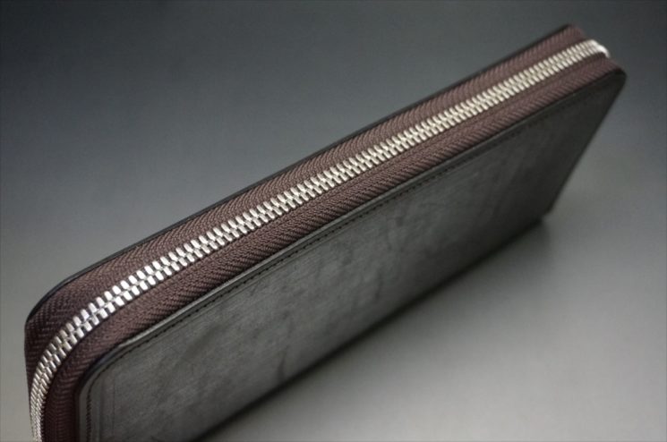 セドウィック社製ブライドルレザー（ベンズ部位）を使用したチョコカラーのラウンドファスナー長財布（シルバー色）4