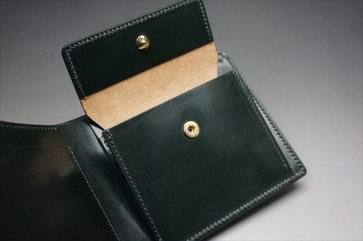 ブライドルレザー 二つ折り財布(セドウィック/ショルダー部位/ダークグリーン/小銭入れ付き/ゴールド色)
