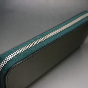 新喜皮革社製オイルコードバンのグリーンを使用したラウンドファスナー長財布-3