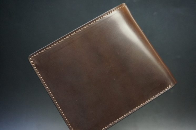 ホーウィン社製シェルコードバンのダークコニャックの二つ折り財布（ホックシルバー）-1