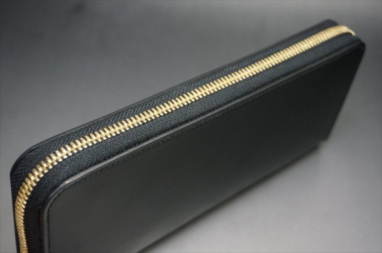新喜皮革社製オイルコードバンのブラックカラーのラウンドファスナー長財布（ゴールド色）-1-4
