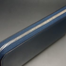 新喜皮革社製オイルコードバンのネイビーカラーのラウンドファスナー長財布（ファスナーシルバー）-4