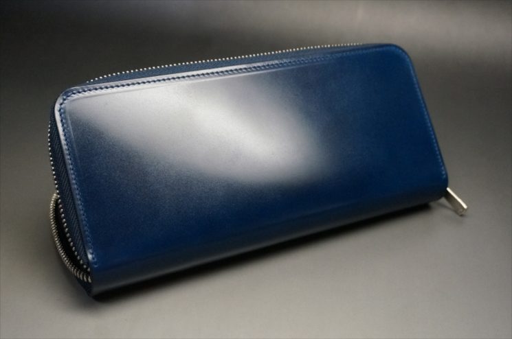 新喜皮革社製オイルコードバンのネイビーカラーのラウンドファスナー長財布（ファスナーシルバー）-8