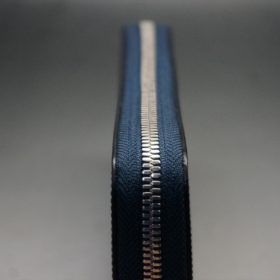 セドウィック社製ブライドルレザーのネイビー色のラウンドファスナー長財布（シルバー色）-1-5