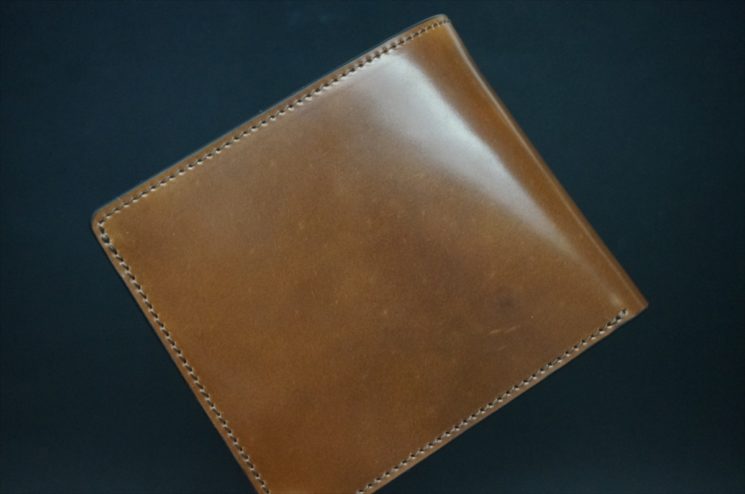 ホーウィン社製シェルコードバンのバーボン色の二つ折り財布（小銭入れ付き/シルバー）-1-1