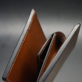 ホーウィン社製シェルコードバンのバーボン色の二つ折り財布（小銭入れ付き/シルバー）-1-4