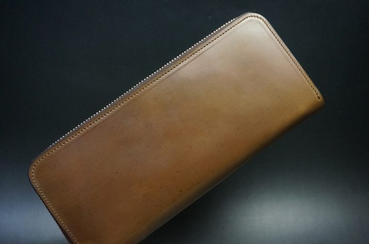 ホーウィン社製シェルコードバンのバーボン色のラウンドファスナー長財布（ゴールド色）-1-1