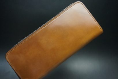 ホーウィン社製シェルコードバンのバーボン色のラウンドファスナー長財布（シルバー色）-1-1
