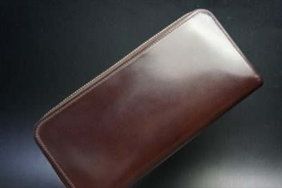 ロカド社製オイルコードバンのダークバーガンディ色のラウンドファスナー長財布（ゴールド色）-1-1