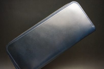 ロカド社製シェルコードバンのネイビー色のラウンドファスナー長財布（ゴールド色）-1-1