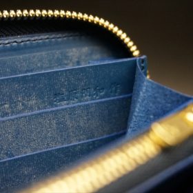 ロカド社製シェルコードバンのネイビー色のラウンドファスナー長財布（ゴールド色）-1-12