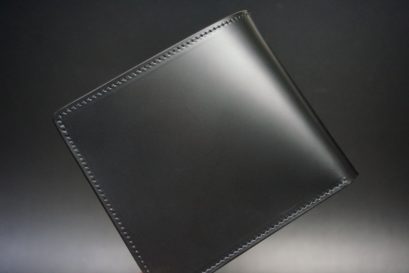 新喜皮革社製顔料仕上げコードバンのブラック色の二つ折り財布（ゴールド色）-1-1