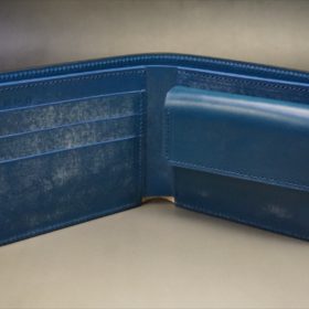 新喜皮革社製顔料仕上げコードバンのネイビー色の二つ折り財布（ゴールド色）-1-6