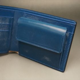 新喜皮革社製顔料仕上げコードバンのネイビー色の二つ折り財布（ゴールド色）-1-8