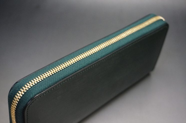 セドウィック社製ブライドルレザーのダークグリーン色のラウンドファスナー長財布（ゴールド色）-1-3