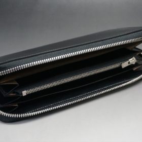ホーウィン社製シェルコードバンのブラック色のラウンドファスナー長財布（シルバー色）-1-7