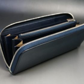 ホーウィン社製シェルコードバンのネイビー色のラウンドファスナー長財布（シルバー色）-1-10