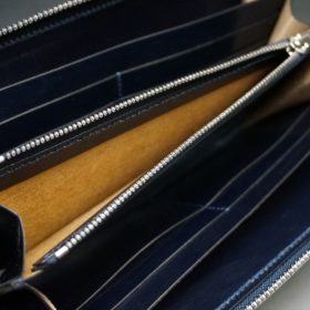 ホーウィン社製シェルコードバンのネイビー色のラウンドファスナー長財布（シルバー色）-1-12