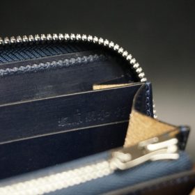 ホーウィン社製シェルコードバンのネイビー色のラウンドファスナー長財布（シルバー色）-1-15