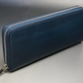 ホーウィン社製シェルコードバンのネイビー色のラウンドファスナー長財布（シルバー色）-1-2