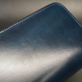 ホーウィン社製シェルコードバンのネイビー色のラウンドファスナー長財布（シルバー色）-1-3