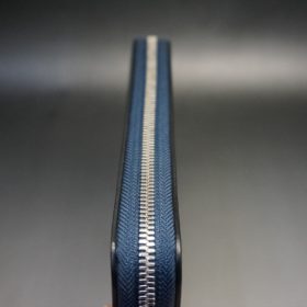 ホーウィン社製シェルコードバンのネイビー色のラウンドファスナー長財布（シルバー色）-1-5
