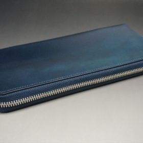 ホーウィン社製シェルコードバンのネイビー色のラウンドファスナー長財布（シルバー色）-1-6
