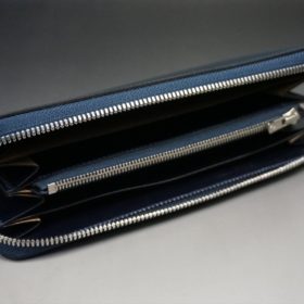 ホーウィン社製シェルコードバンのネイビー色のラウンドファスナー長財布（シルバー色）-1-7