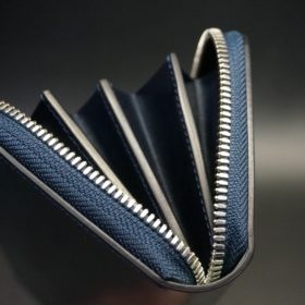ホーウィン社製シェルコードバンのネイビー色のラウンドファスナー長財布（シルバー色）-1-9