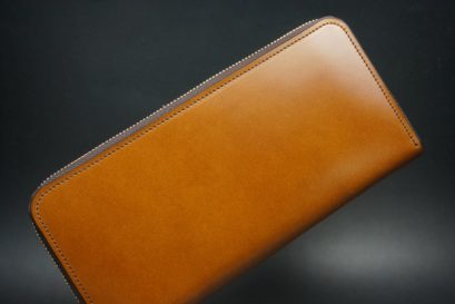 レーデルオガワ社製染料仕上げコードバンのキャメル色のラウンドファスナー長財布（ゴールド色）-2-1