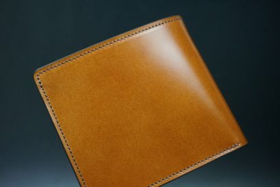 レーデルオガワ社製染料仕上げコードバンのキャメル色の二つ折り財布（ゴールド色）-1-1