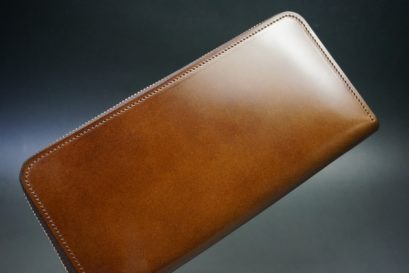 レーデルオガワ社製染料仕上げコードバンのコーヒーブラウン色のラウンドファスナー長財布（ゴールド色）-2-1