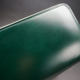 レーデルオガワ社製染料仕上げコードバンのグリーン色のラウンドファスナー長財布（ゴールド色）-1-3