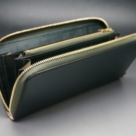 レーデルオガワ社製染料仕上げコードバンのグリーン色のラウンドファスナー長財布（ゴールド色）-1-6