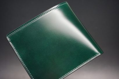 レーデルオガワ社製染料仕上げコードバンのグリーン色の二つ折り財布（ゴールド色）-1-1