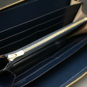 レーデルオガワ社製染料仕上げコードバンのネイビー色のラウンドファスナー長財布（ゴールド色）-1-7
