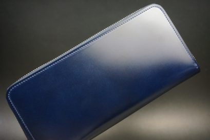 レーデルオガワ社製染料仕上げコードバンのネイビー色のラウンドファスナー長財布（シルバー色）-1-1