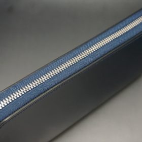 レーデルオガワ社製染料仕上げコードバンのネイビー色のラウンドファスナー長財布（シルバー色）-1-5