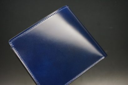 レーデルオガワ社製染料仕上げコードバンのネイビー色の二つ折り財布（シルバー色）-1-1