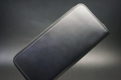 レーデルオガワ社製オイルコードバンのブラック色のラウンドファスナー長財布（シルバー色）-1-1