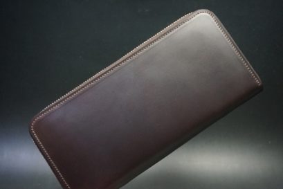 レーデルオガワ社製オイルコードバンのバーガンディ色のラウンドファスナー長財布（ゴールド色）-1-1