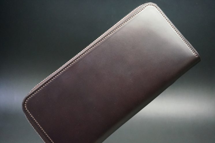 レーデルオガワ社製オイルコードバンのバーガンディ色のラウンドファスナー長財布（シルバー色）-1-1