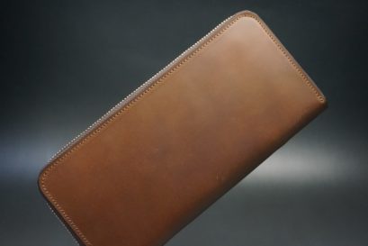 レーデルオガワ社製オイルコードバンのコーヒーブラウン色のラウンドファスナー長財布（ゴールド色）-1-1