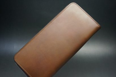 レーデルオガワ社製オイルコードバンのコーヒーブラウン色のラウンドファスナー長財布（シルバー色）-1-1