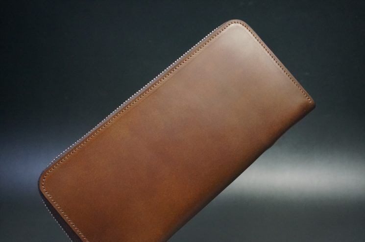 レーデルオガワ社製オイルコードバンのコーヒーブラウン色のラウンドファスナー長財布（シルバー色）-2-1