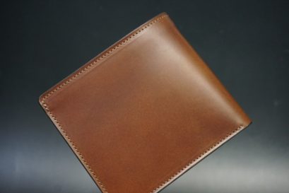 レーデルオガワ社製オイル仕上げコードバンのコーヒーブラウン色の二つ折り財布（ゴールド色）-1-1