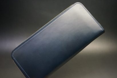 レーデルオガワ社製オイルコードバンのネイビー色のラウンドファスナー長財布（ゴールド色）-1-1