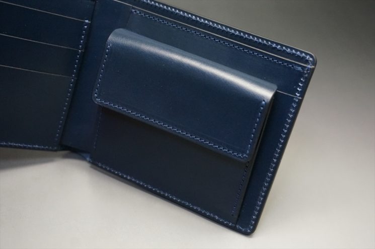 コードバン 二つ折り財布(レーデルオガワ/オイル仕上げ/ネイビー/小銭入れ付き/ゴールド色)