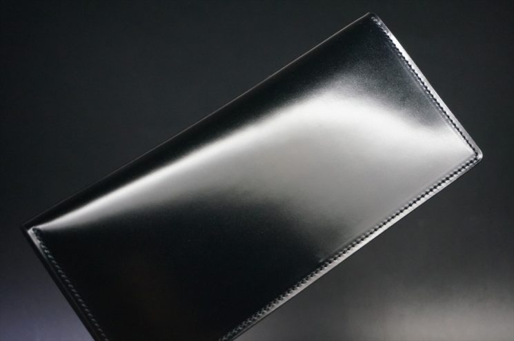 新喜皮革社製オイル仕上げコードバンのブラック色の長財布（小銭入れなしタイプ）-1-1