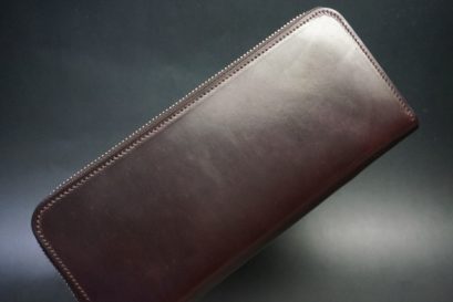 ホーウィン社製シェルコードバンのバーガンディ色のラウンドファスナー長財布（シルバー色）-1-1